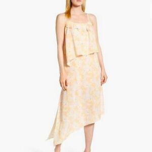 LEWIT Peach Yellow Floral Asymmetrical Dress